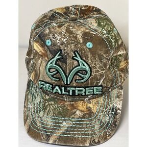 Realtree Edge Camo Hat Womens Aqua Blue Contrast Stitch Adjustable Baseball Cap